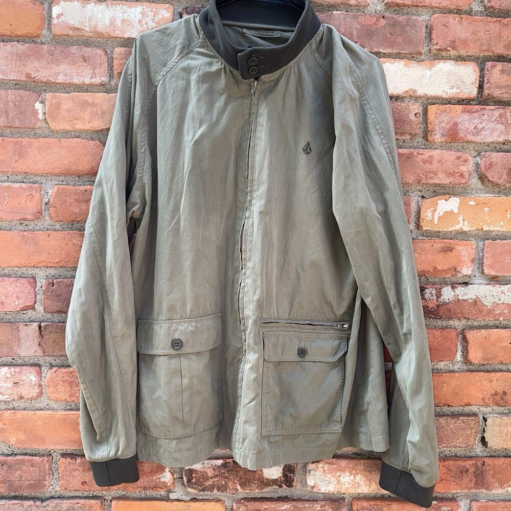 Volcom Size XL Swipe Out Jacket Green Khaki Moto Jacket Y2K Skater Grunge Jacke